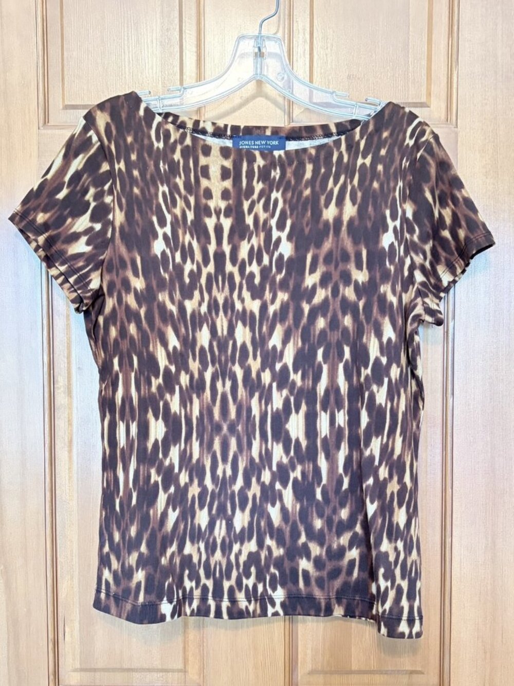 Jones New York Signature Petites Leopard Print Short Sleeve Top Petite Large